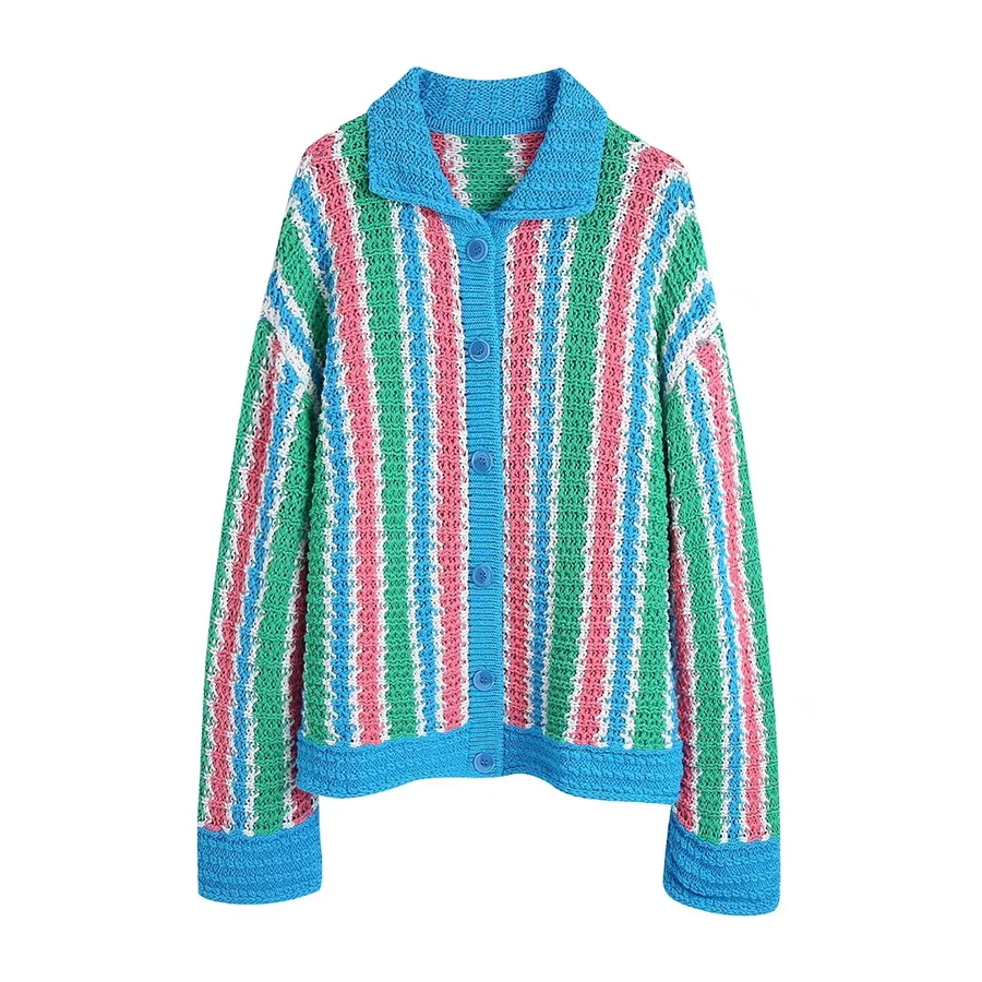 Fashion Blue Strips Striped Knitted Jacket,Sweater