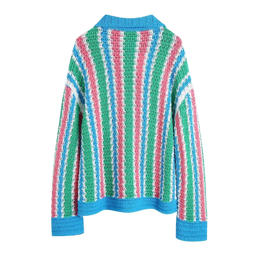 Fashion Blue Strips Striped Knitted Jacket,Sweater