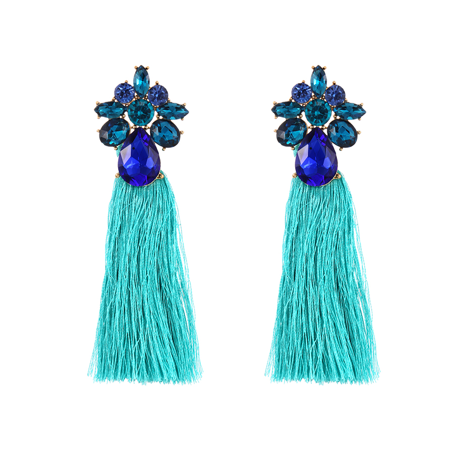 Fashion Blue Alloy Diamond Waterdrop Tassel Stud Earrings,Stud Earrings