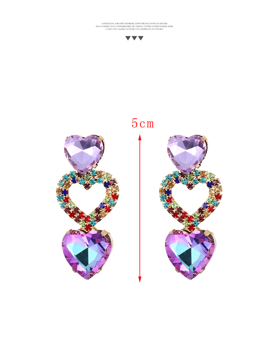 Fashion Red Alloy Diamond Hollow Heart Stud Earrings,Stud Earrings