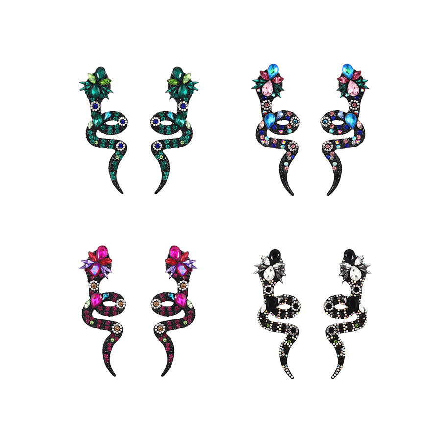 Fashion Green Alloy Diamond Snake Stud Earrings,Stud Earrings