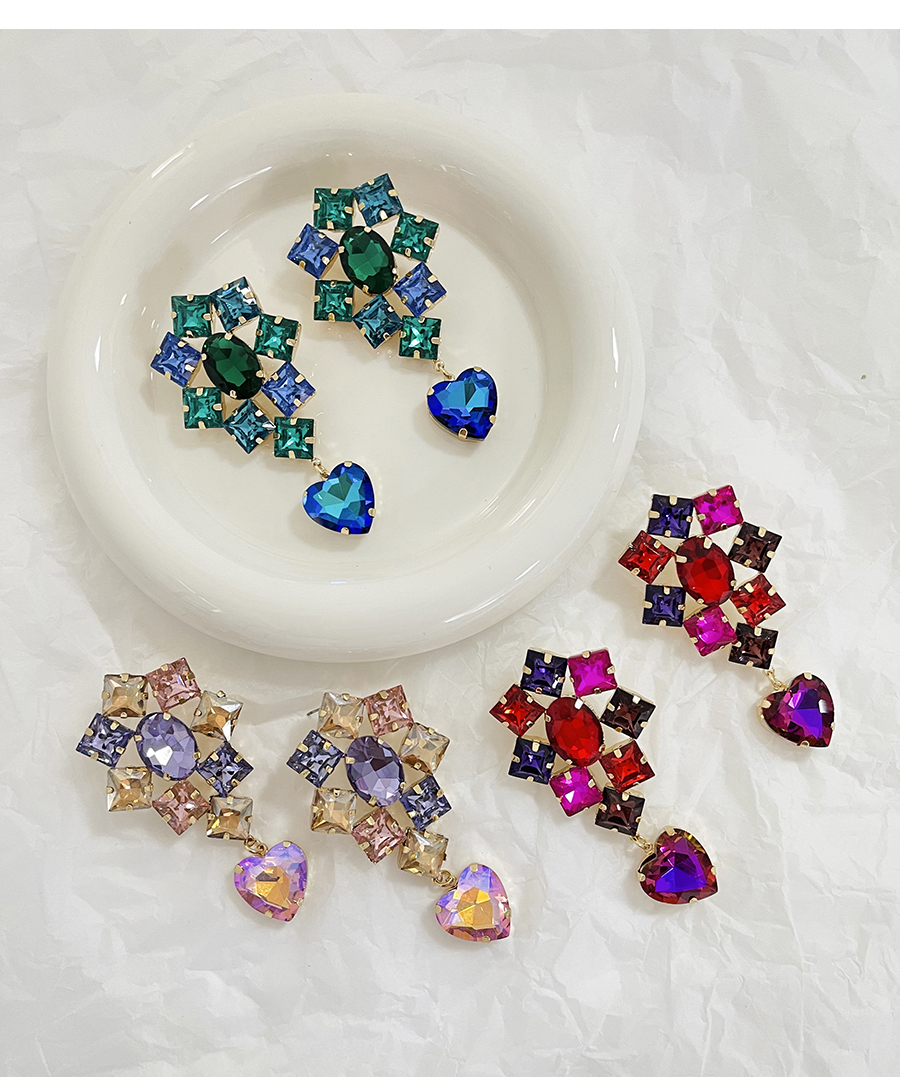 Fashion Blue Alloy Diamond Heart Geometric Stud Earrings,Stud Earrings