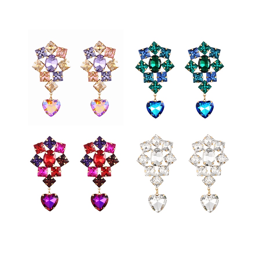 Fashion Purple Alloy Diamond Heart Geometric Stud Earrings,Stud Earrings