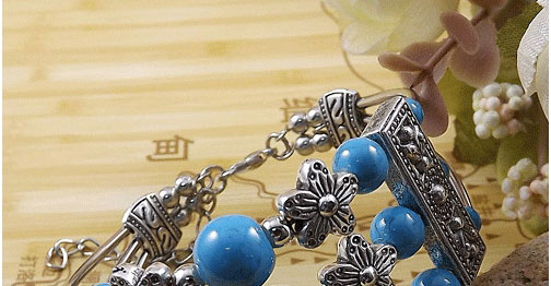 Fashion Color Alloy Flower Turquoise Beaded Multilayer Bracelet,Fashion Bangles