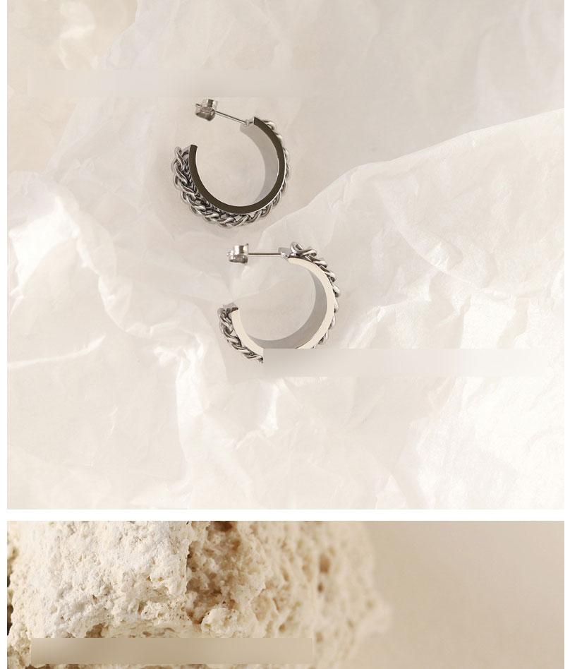 Fashion Silver Titanium Steel Geometric Chain C-hoop Earrings,Earrings