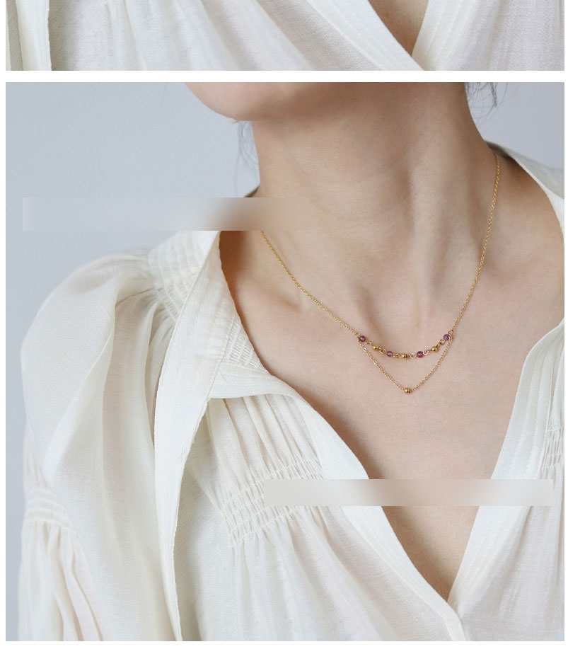 Fashion Gold Titanium Amethyst Bead Double Layer Necklace,Necklaces