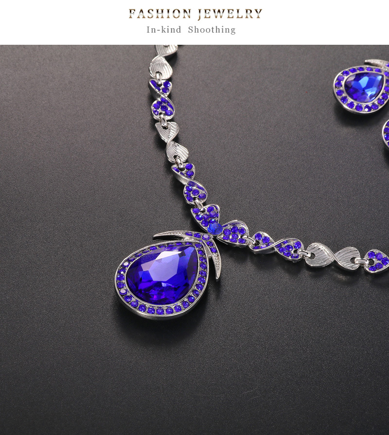 Fashion Blue Geometric Pear Stud Earrings Necklace Set,Jewelry Sets