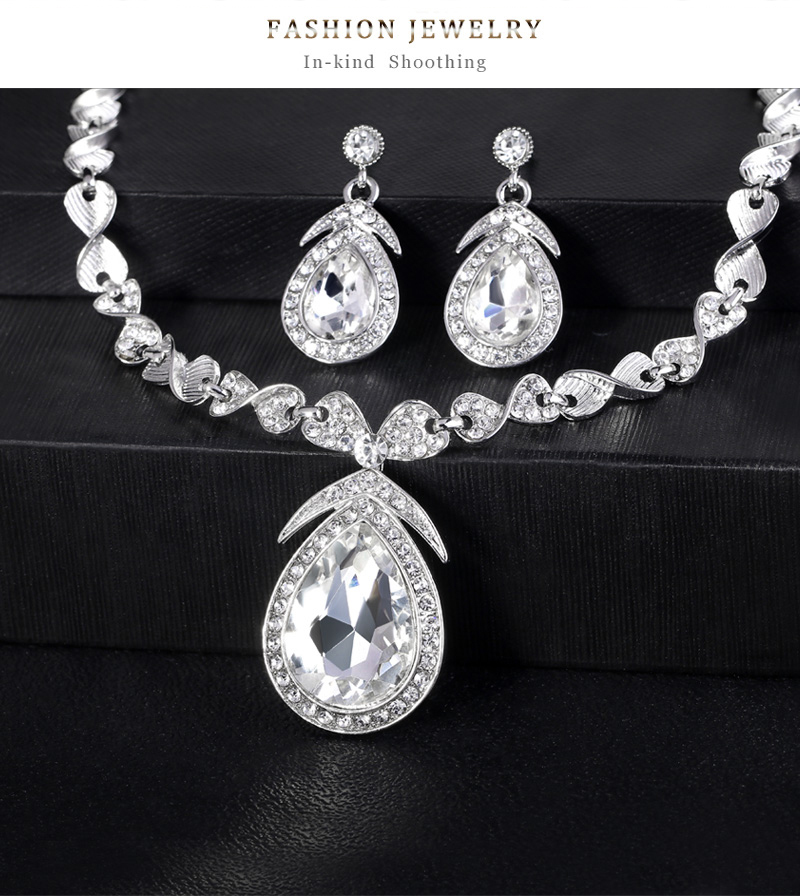 Fashion Blue Geometric Pear Stud Earrings Necklace Set,Jewelry Sets