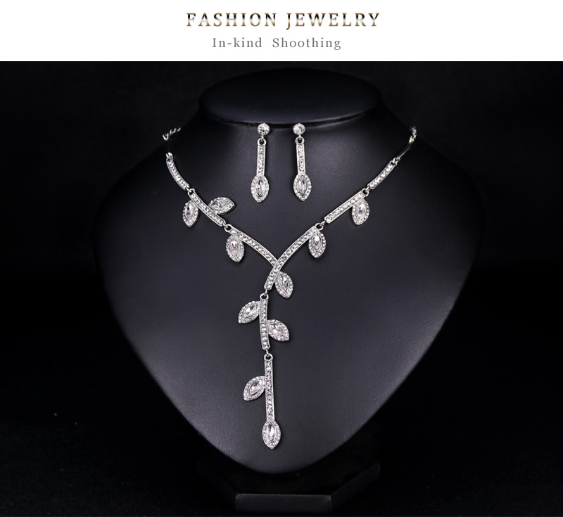 Fashion Red Geometric Diamond Drop Earrings Necklace Set,Jewelry Sets