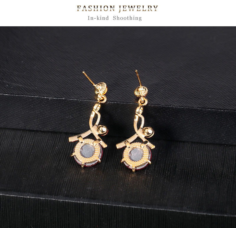 Fashion Red Geometric Diamond Drop Earrings Necklace Set,Jewelry Sets