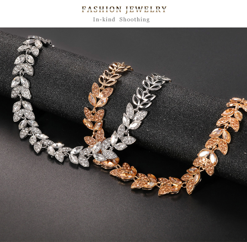 Fashion Champagne Geometric Diamond Drop Earrings Necklace Set,Jewelry Sets