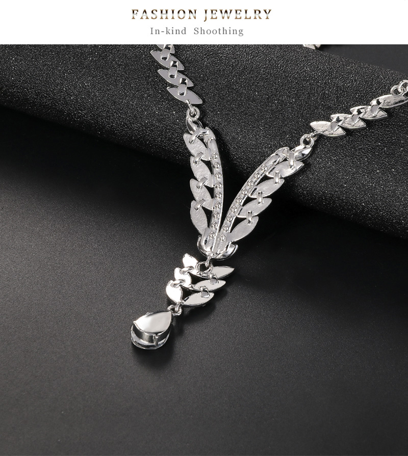 Fashion Blue Geometric Diamond Drop Earrings Necklace Set,Jewelry Sets