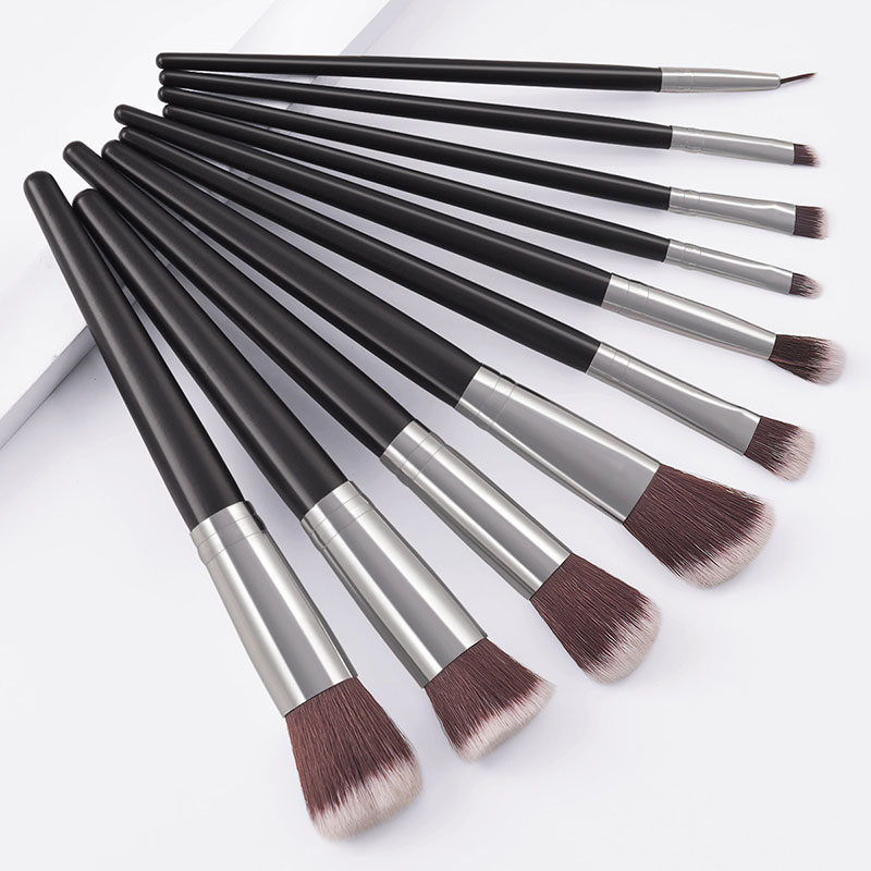 Fashion Black 10 Boutique Latest Style Silver And Black Makeup Brush Set,Beauty tools