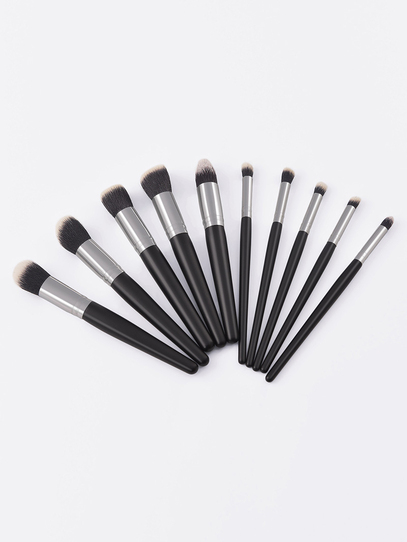 Fashion Black 10 Makeup Brushes Silver Black Oversized Makeup Brush Set,Beauty tools