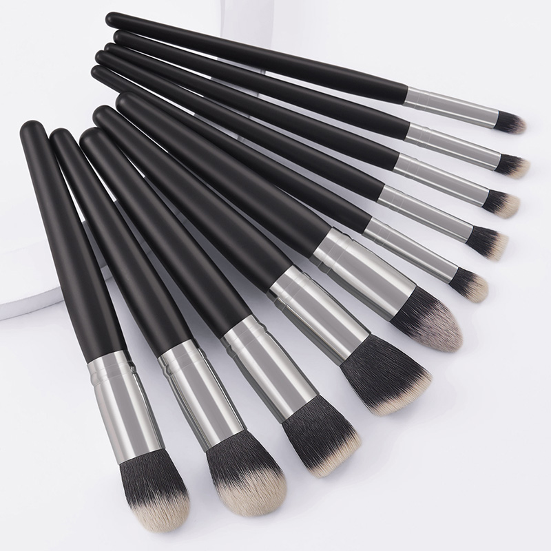 Fashion Black 10 Makeup Brushes Silver Black Oversized Makeup Brush Set,Beauty tools