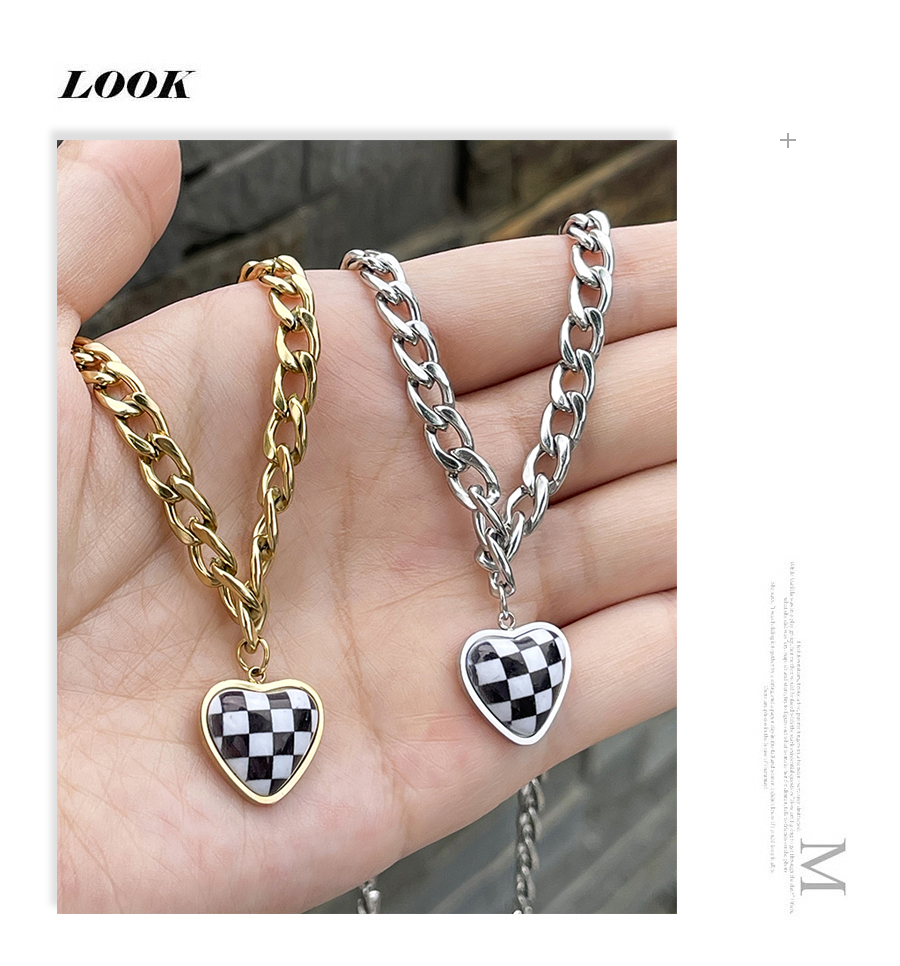 Fashion Gold Titanium Steel Drip Oil Love Pendant Necklace,Necklaces