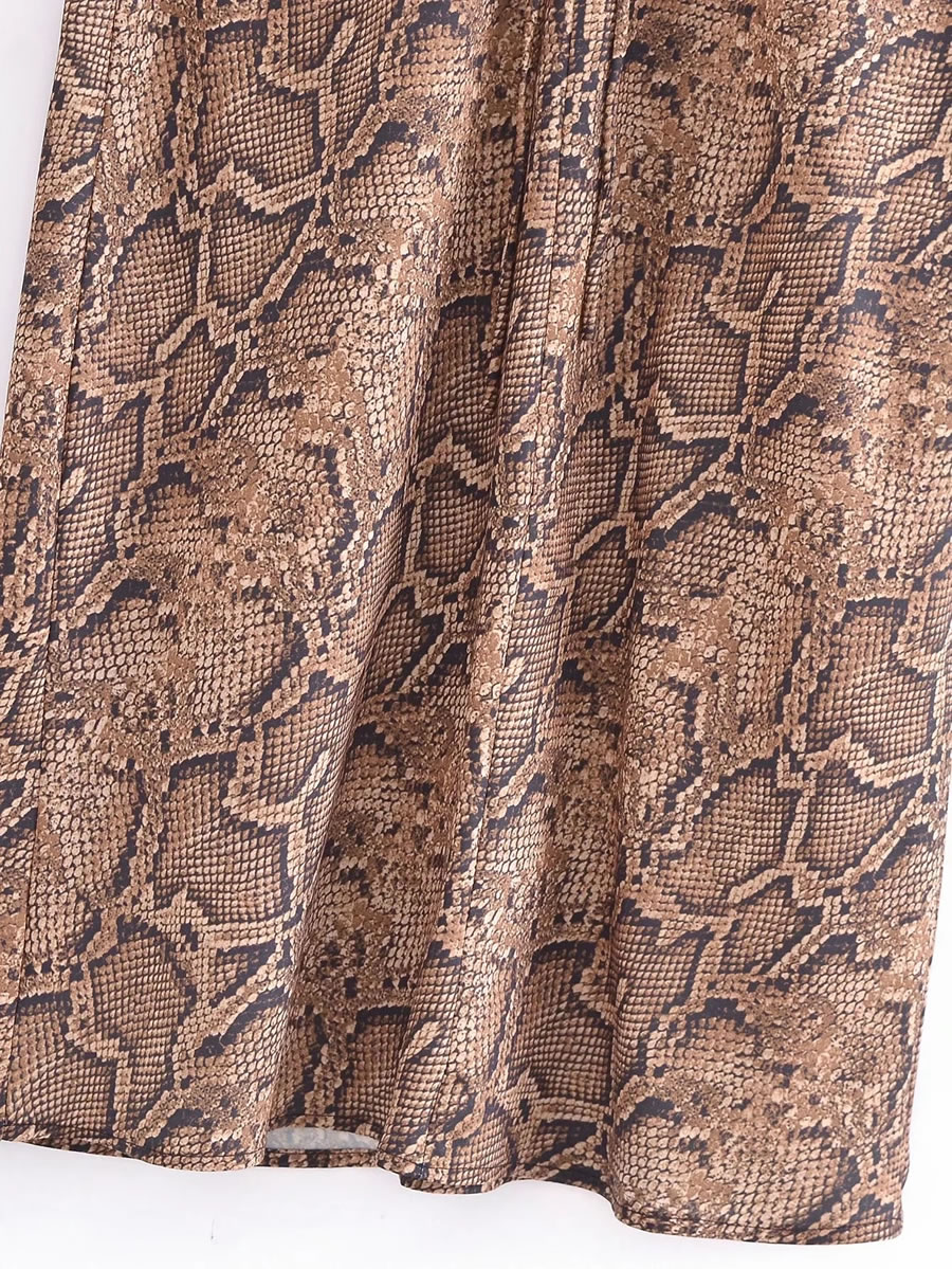 Fashion Serpentine Snake Print Drop Collar Cross-back Dress,Long Dress
