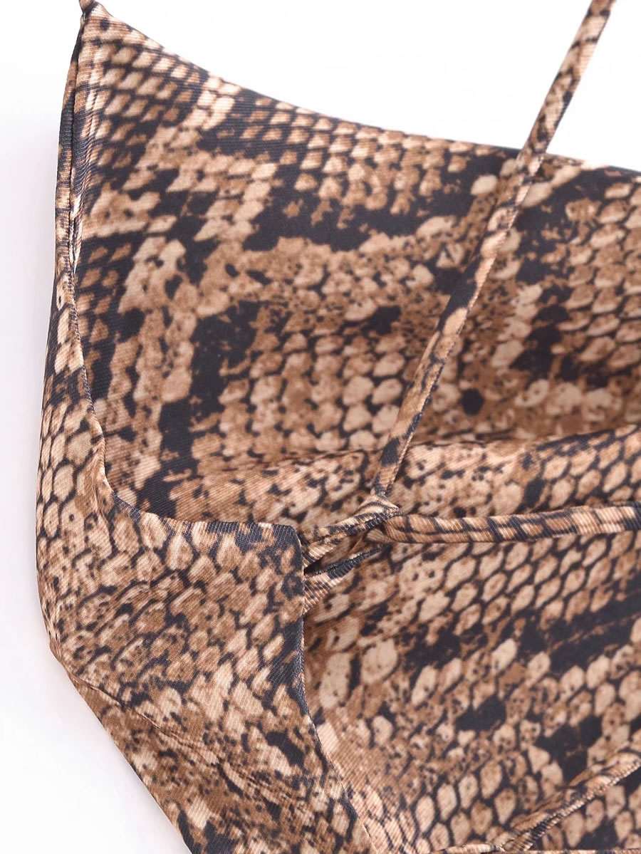 Fashion Serpentine Snake Print Drop Collar Cross-back Dress,Long Dress