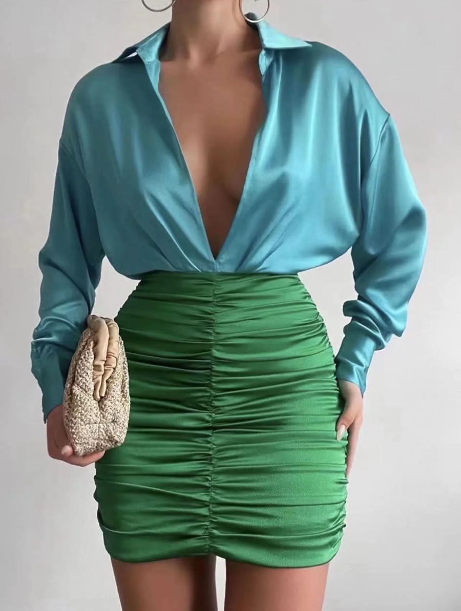 Fashion Color Matching Color-block Smocked Dress,Mini & Short Dresses