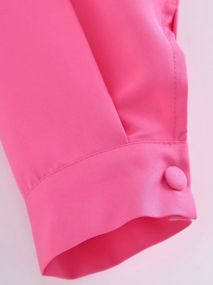 Fashion Rose Red Denim Button-up Lapel Cropped Jacket,Coat-Jacket