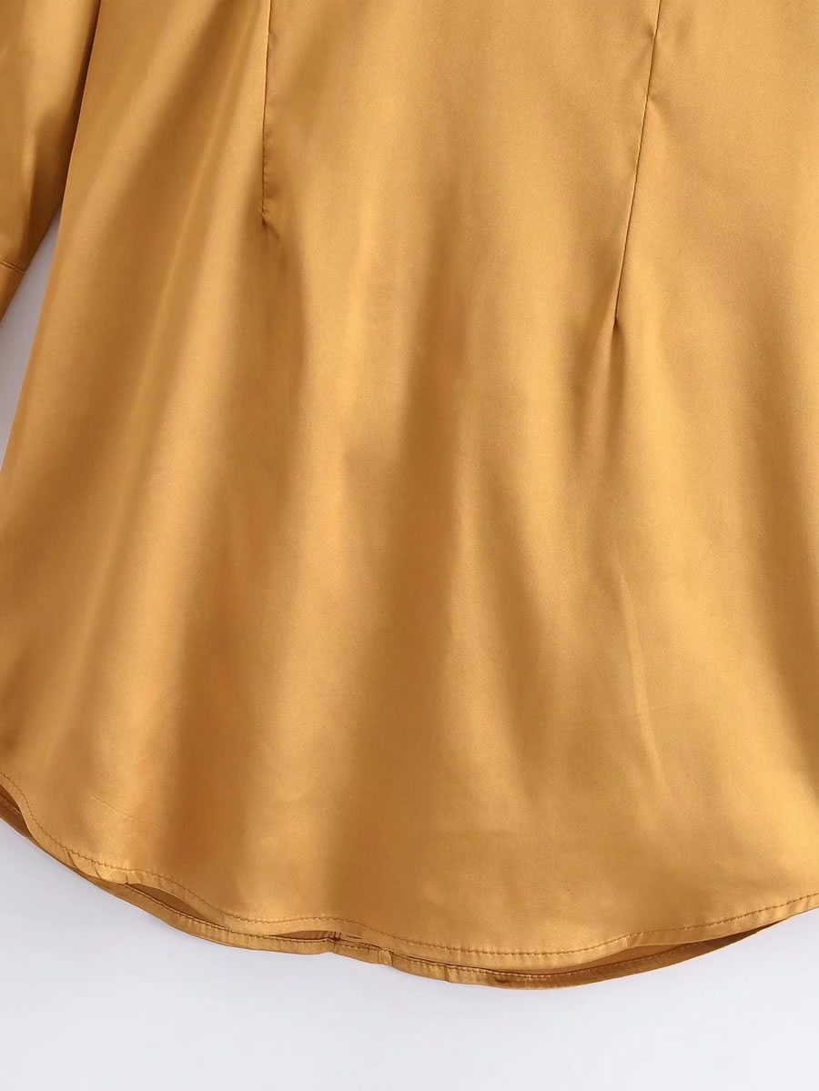 Fashion Yellow Satin Lapel Lace-up Dress,Mini & Short Dresses