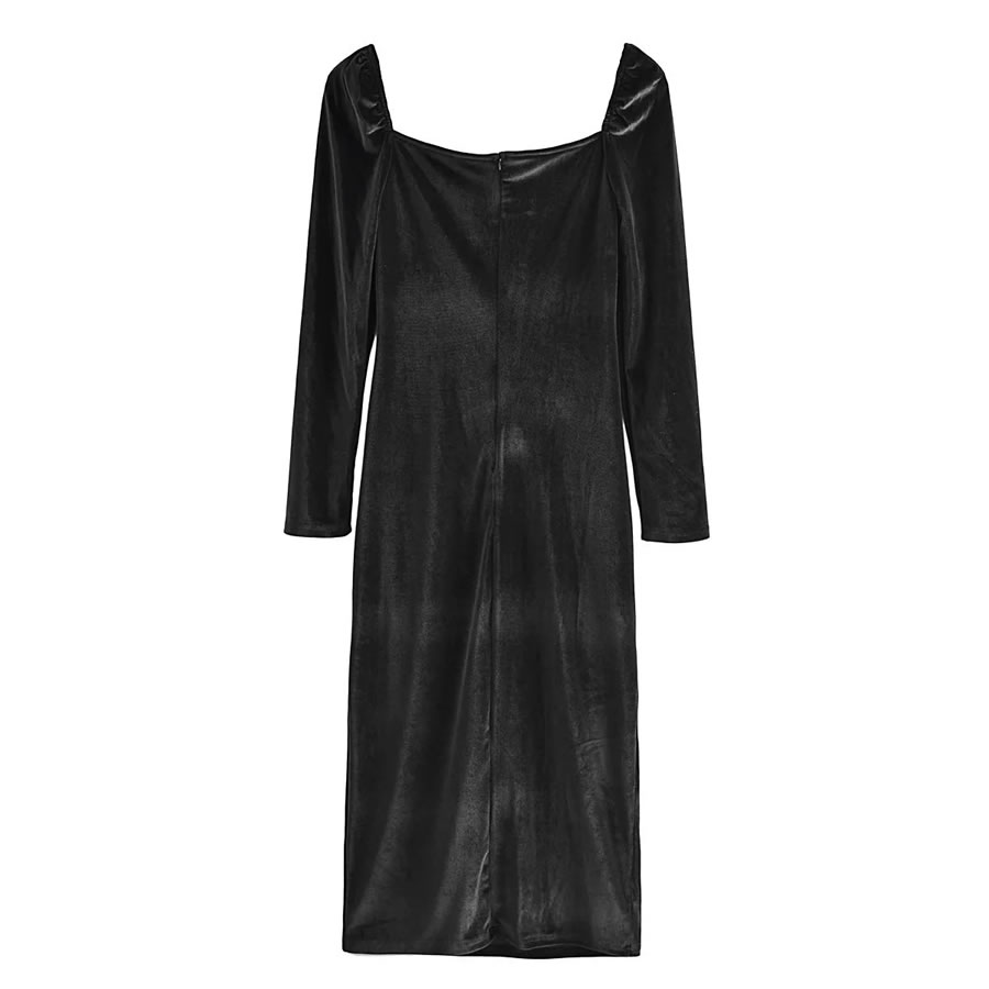 Fashion Black Velvet Long Sleeve Dress,Long Dress