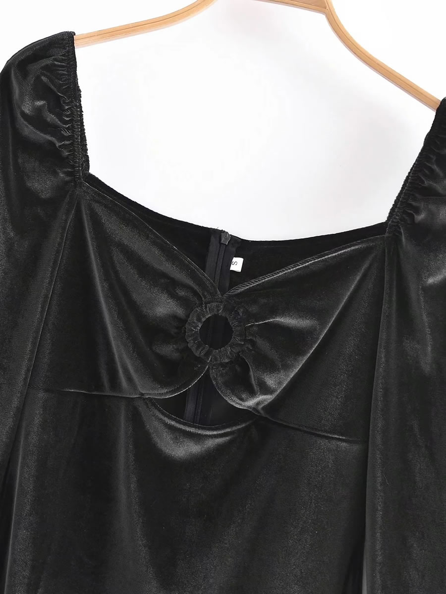 Fashion Black Velvet Long Sleeve Dress,Long Dress