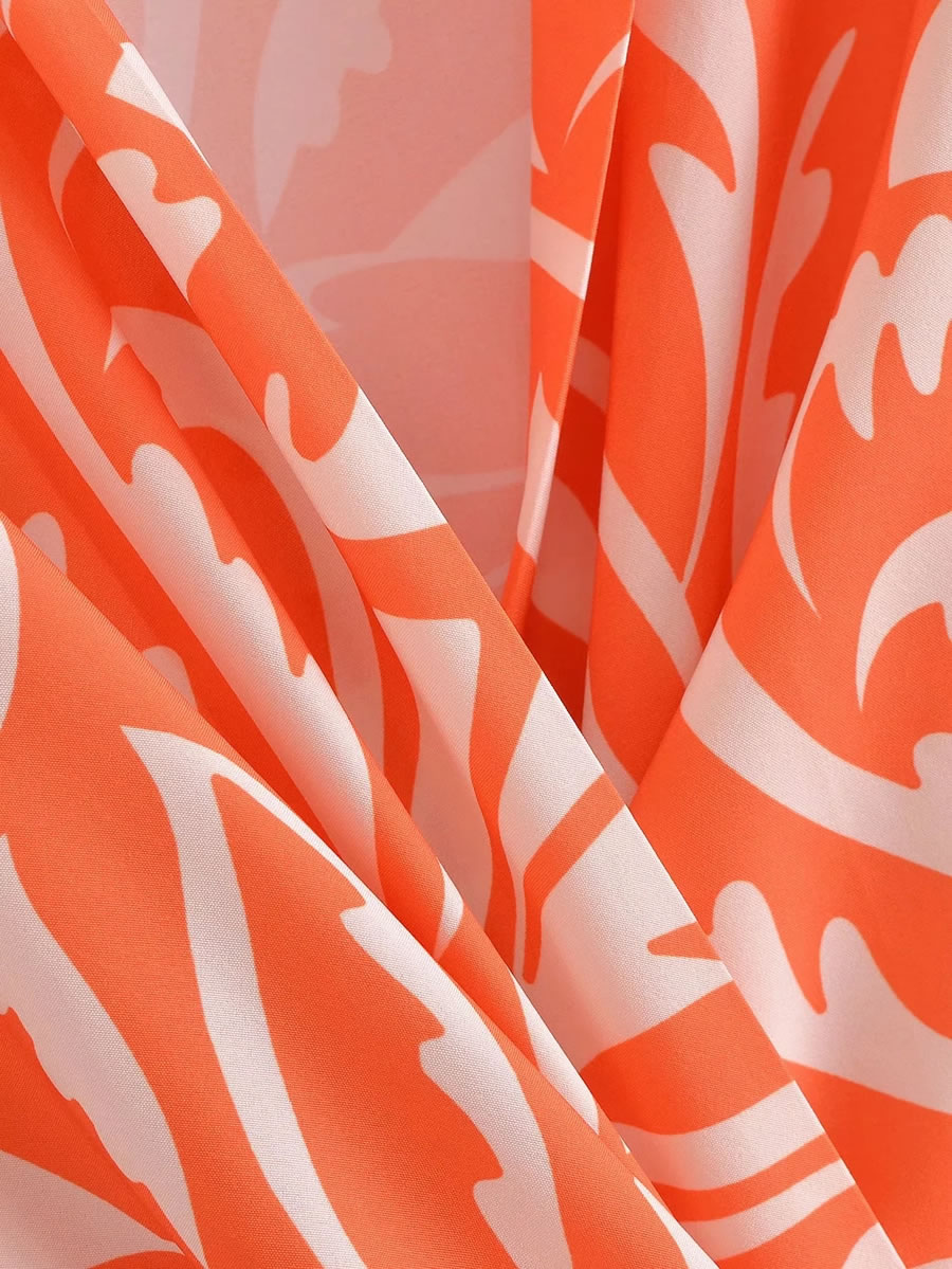 Fashion Orange Print Printed Waist Dress,Long Dress