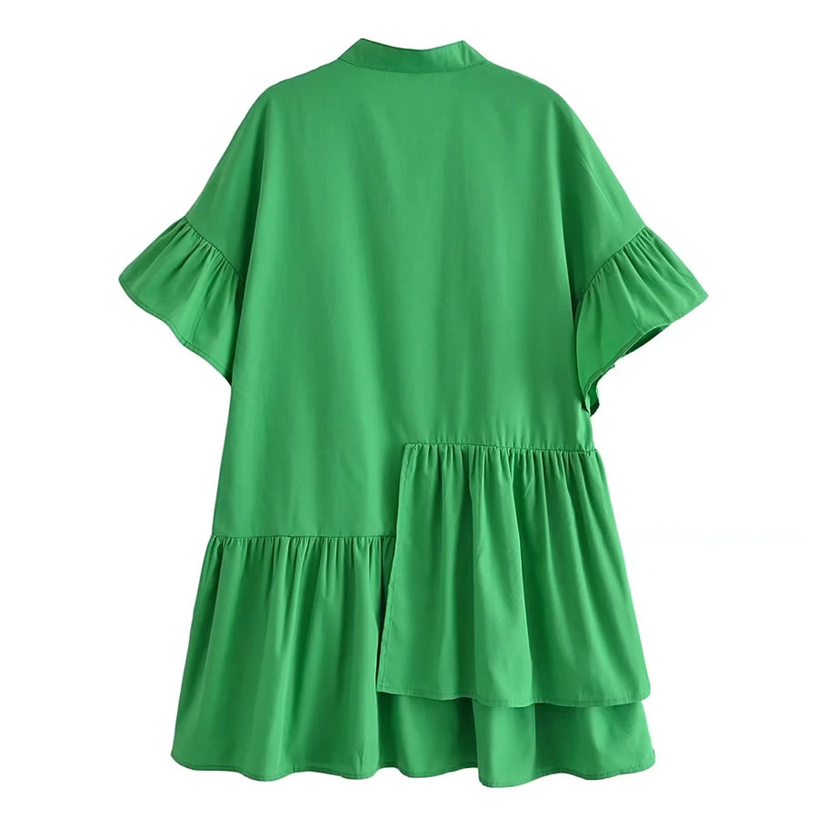Fashion Green Polyester Breasted Layered Dress,Mini & Short Dresses