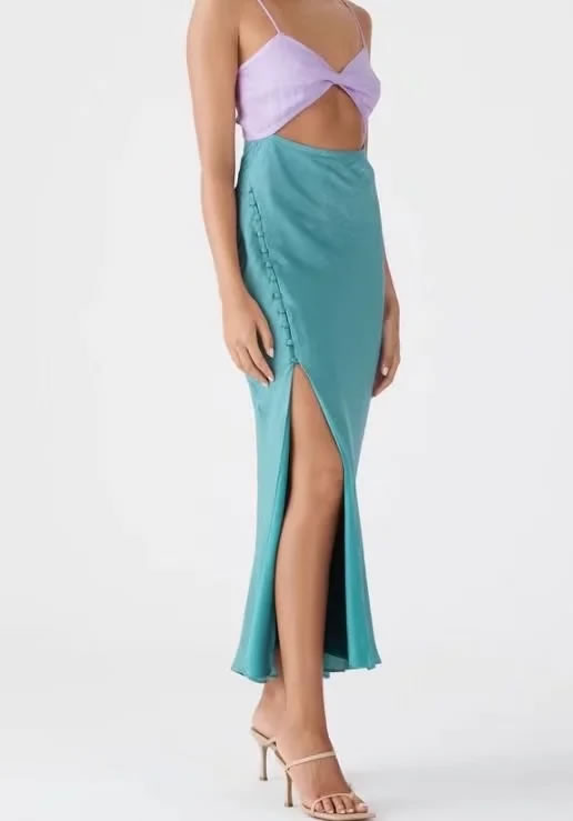 Fashion Malachite Green Satin Slit Hip Skirt,Skirts