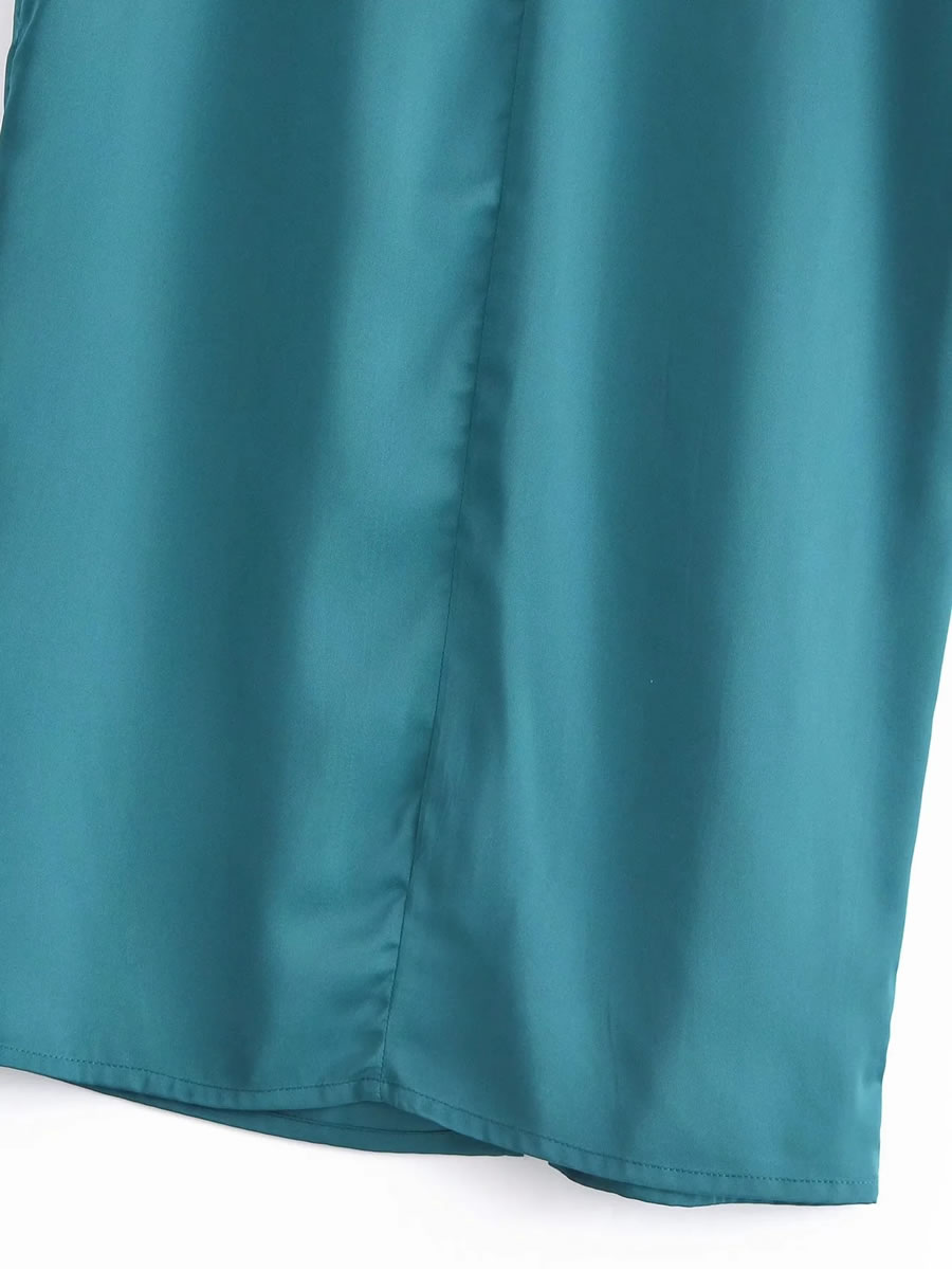 Fashion Malachite Green Satin Slit Hip Skirt,Skirts