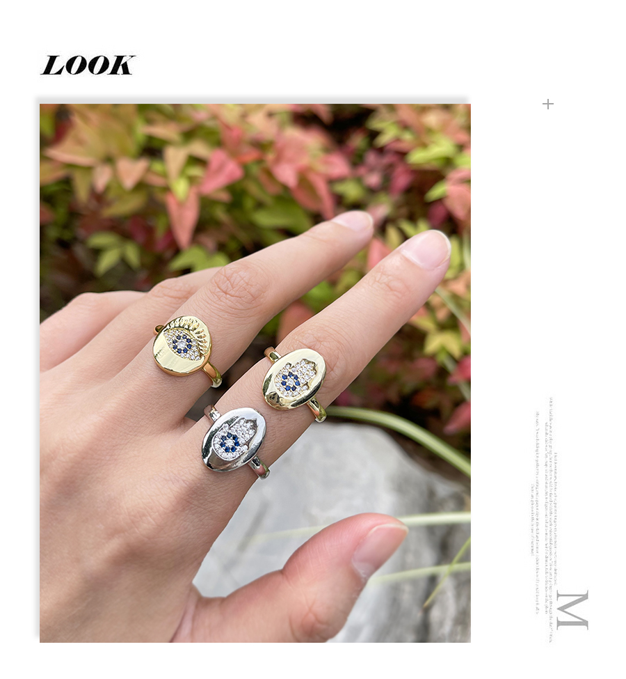 Fashion Silver Brass Set Zircon Palm Eye Ring,Rings