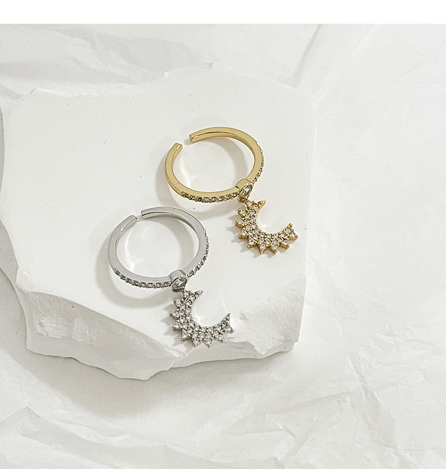 Fashion Silver Copper Set Zircon Crescent Ring,Rings
