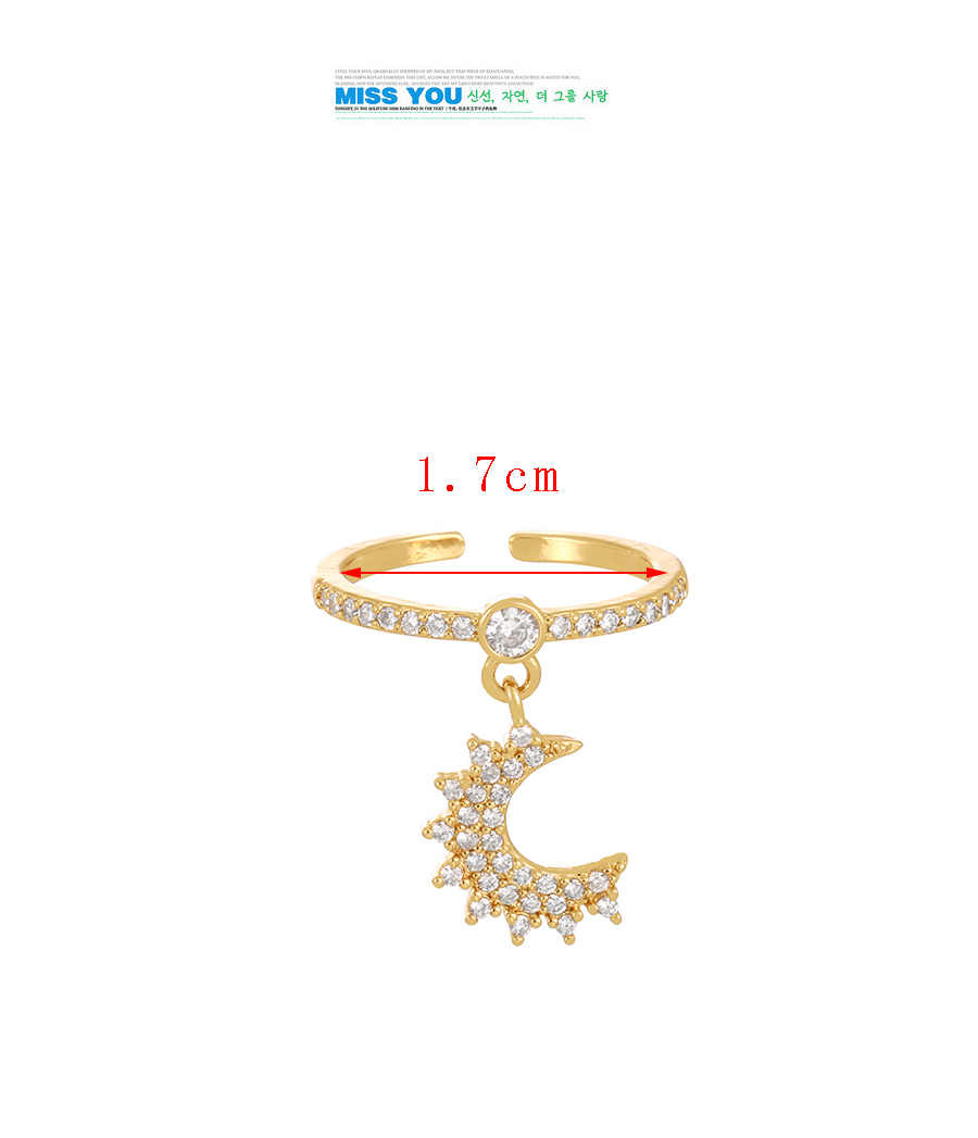 Fashion Gold Copper Set Zircon Crescent Ring,Rings