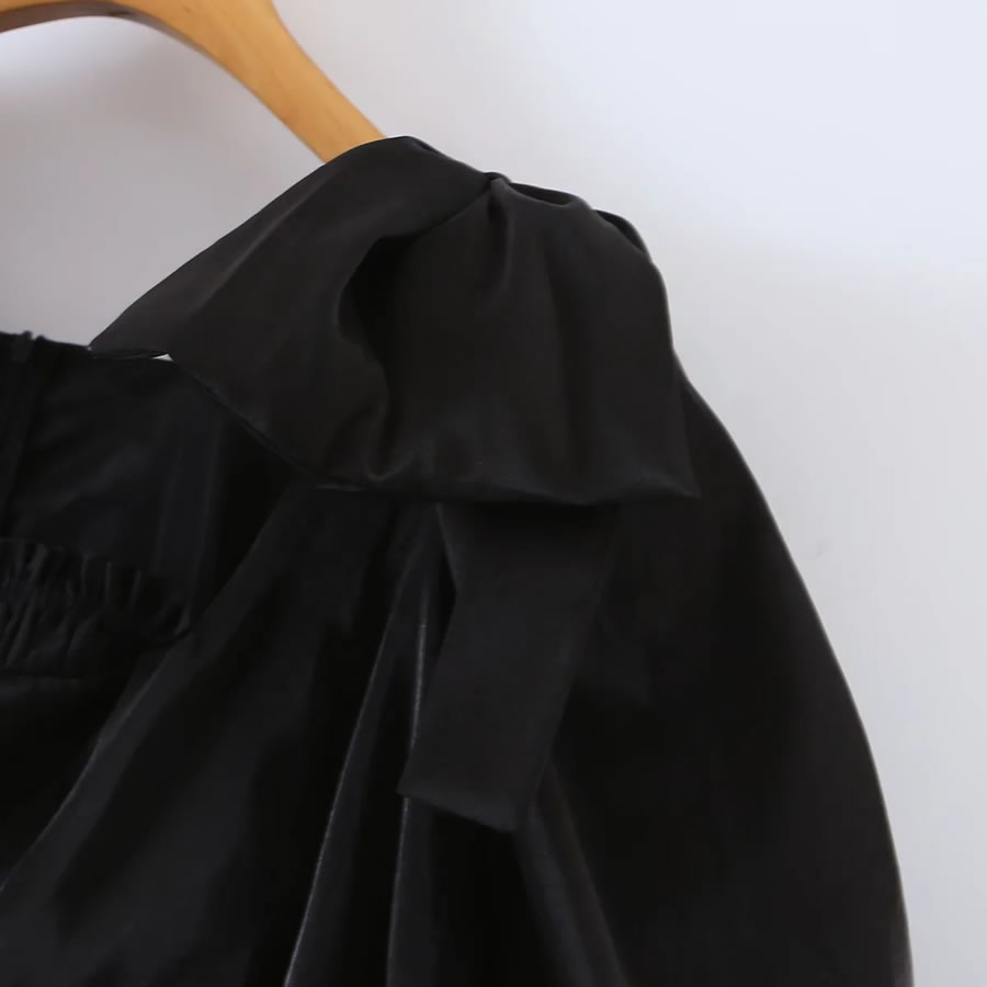 Fashion Black Bow Puff Sleeve Dress,Mini & Short Dresses