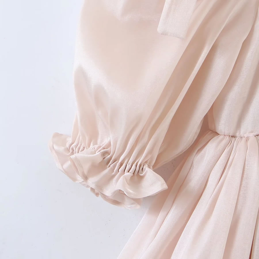 Fashion White Bow Puff Sleeve Dress,Mini & Short Dresses