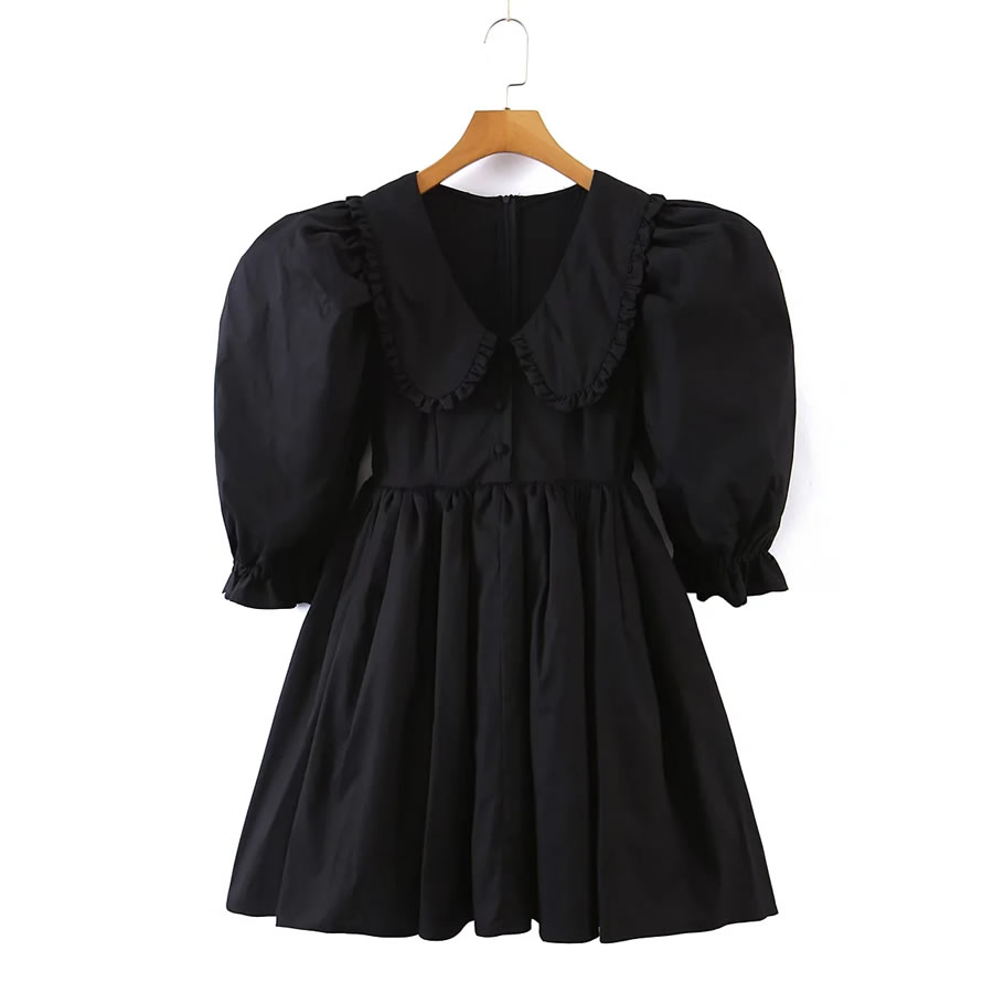 Fashion Black Doll Neck Puff Sleeve Dress,Mini & Short Dresses