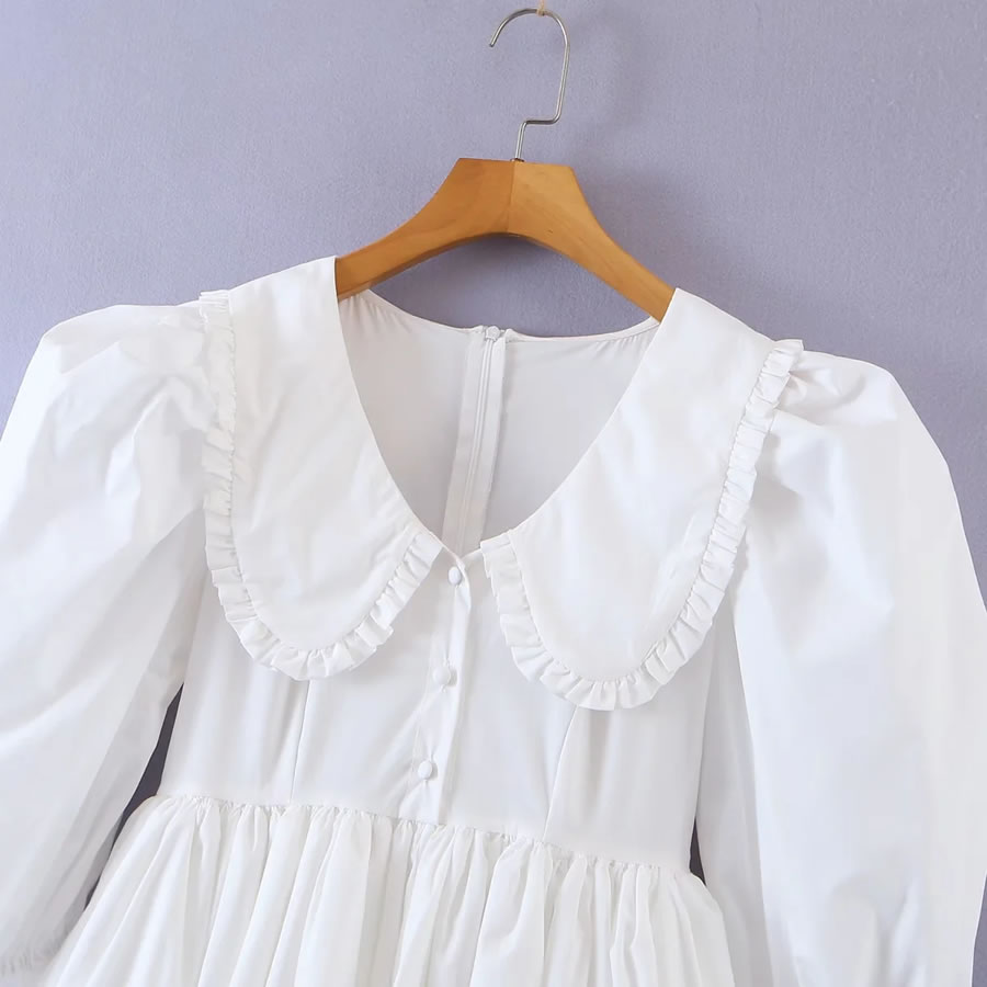 Fashion White Doll Neck Puff Sleeve Dress,Mini & Short Dresses