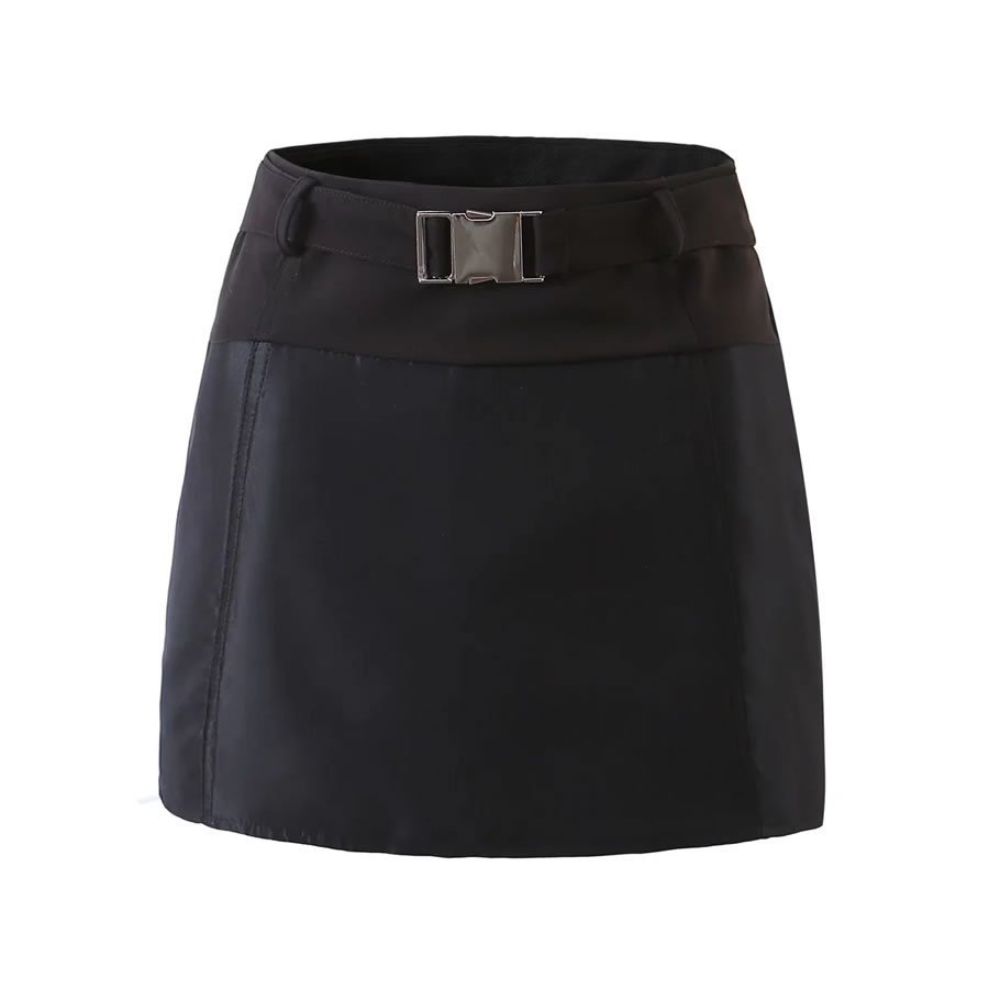 Fashion Black Blend Belted Skirt,Skirts