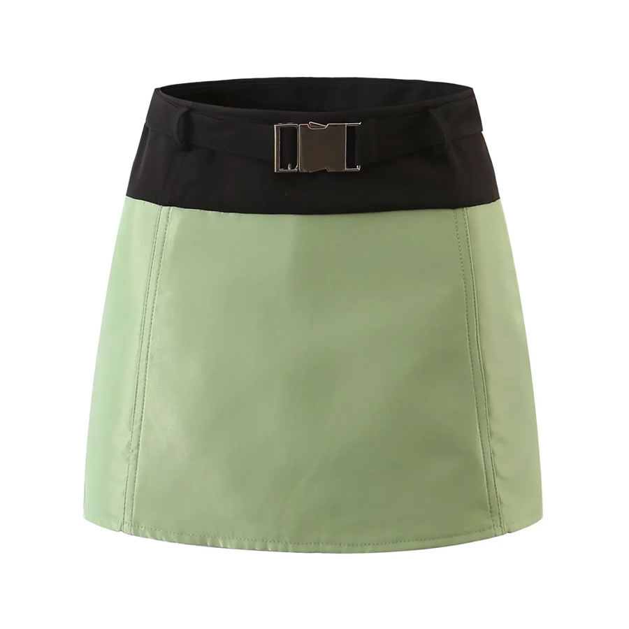 Fashion Green Blend Belted Skirt,Skirts