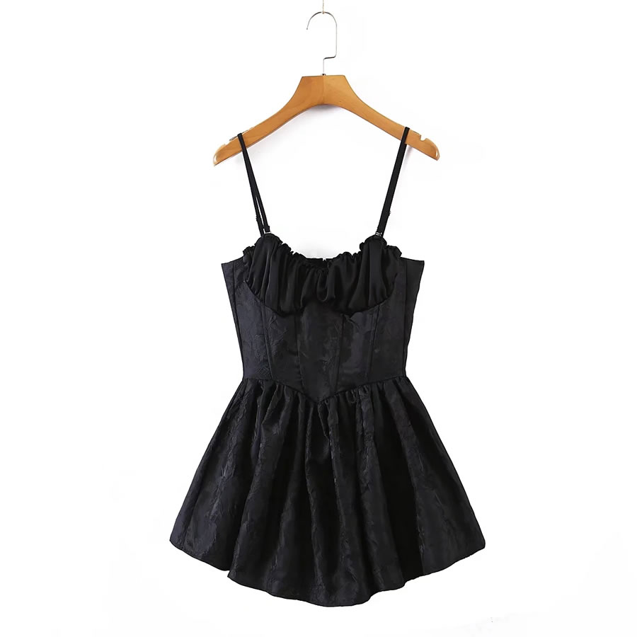 Fashion Black Embossed Slip Dress,Mini & Short Dresses