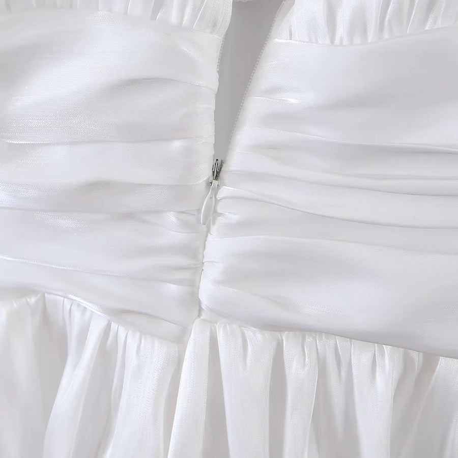 Fashion White Solid Color Pleated Slip Dress,Mini & Short Dresses