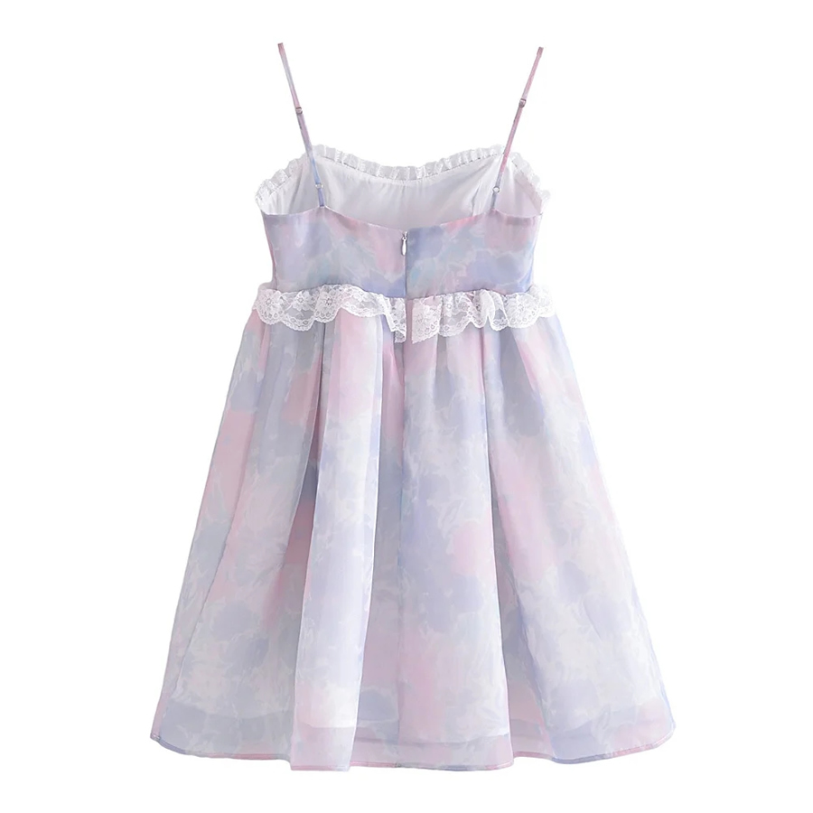 Fashion Purple Organza-print Lace Slip Dress,Mini & Short Dresses