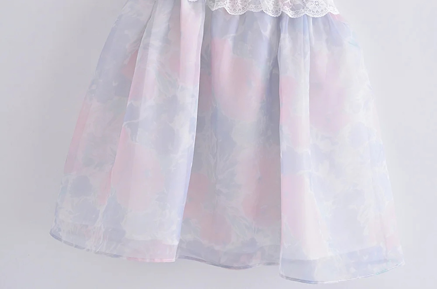 Fashion Purple Organza-print Lace Slip Dress,Mini & Short Dresses