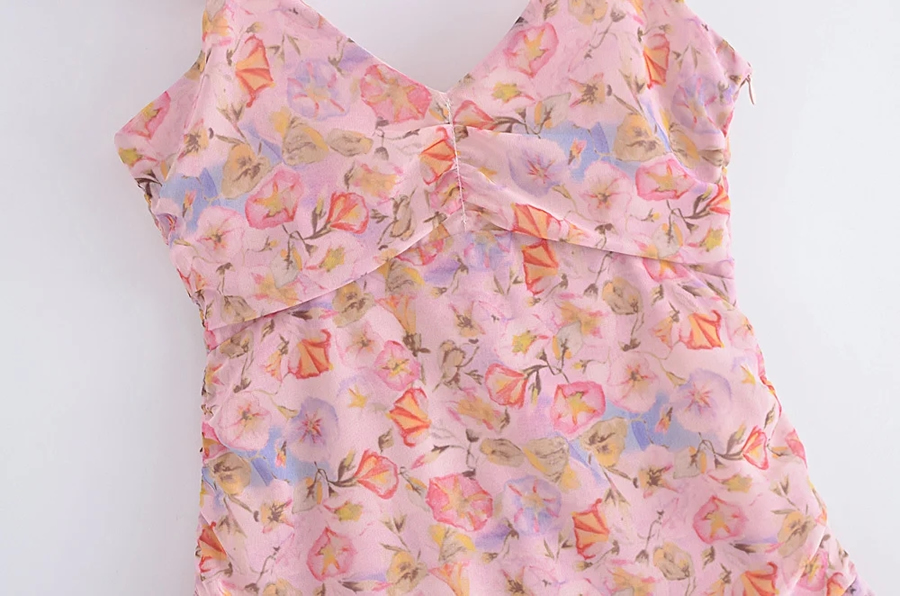 Fashion Pink Geometric Print Irregular Slip Dress,Mini & Short Dresses