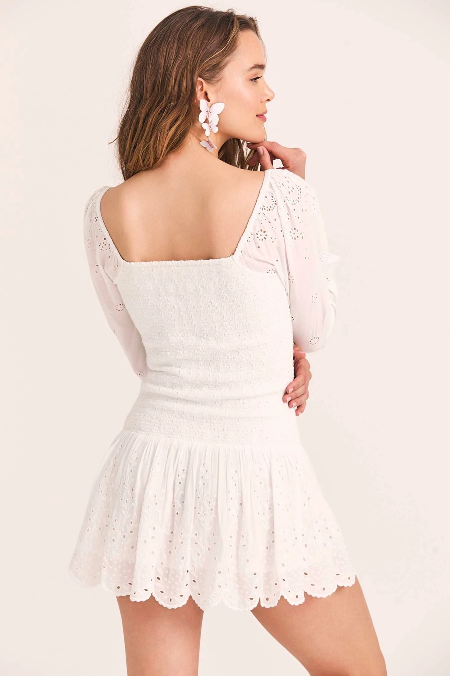 Fashion White Full Body Embroidered Smock Dress,Mini & Short Dresses