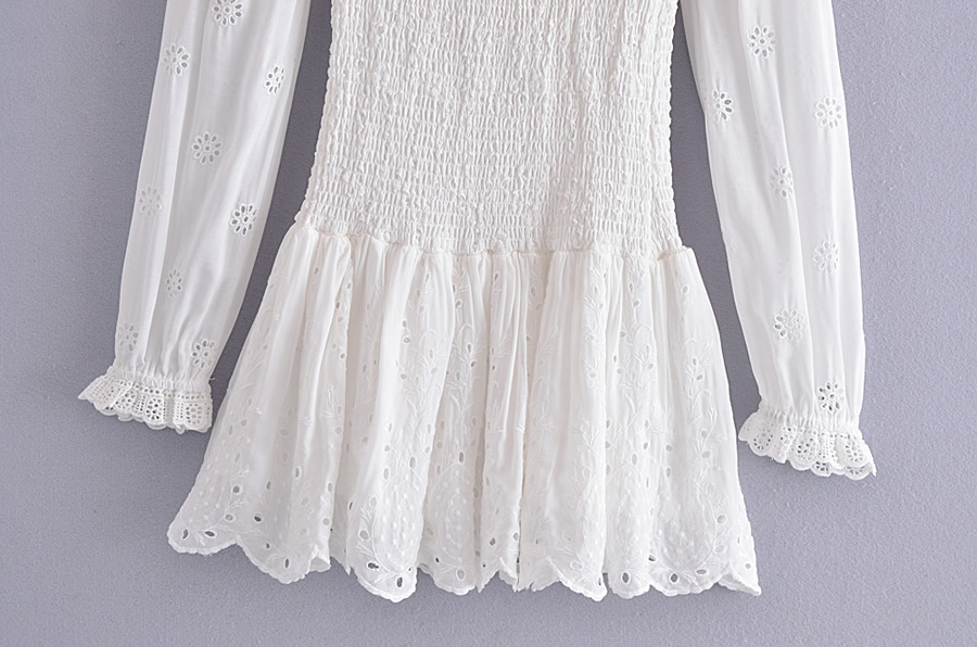 Fashion White Full Body Embroidered Smock Dress,Mini & Short Dresses