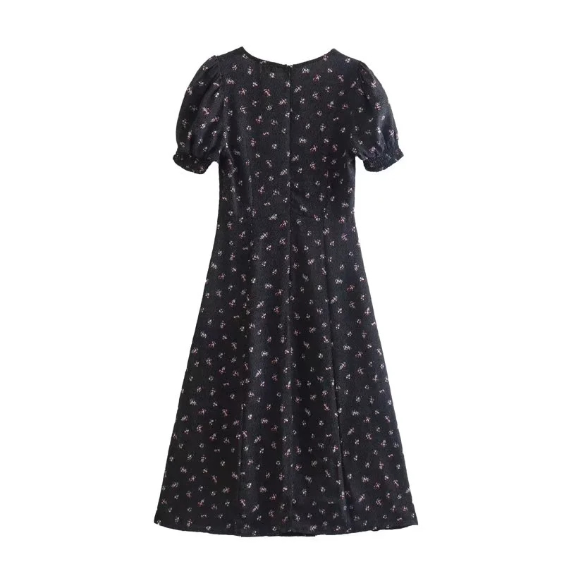 Fashion Black Geometric Print Slit Dress,Long Dress