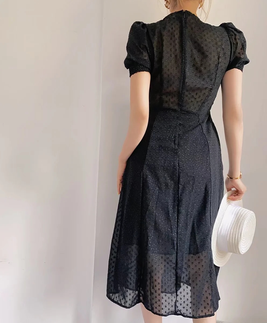 Fashion Black Chiffon Placket Slit Dress,Long Dress