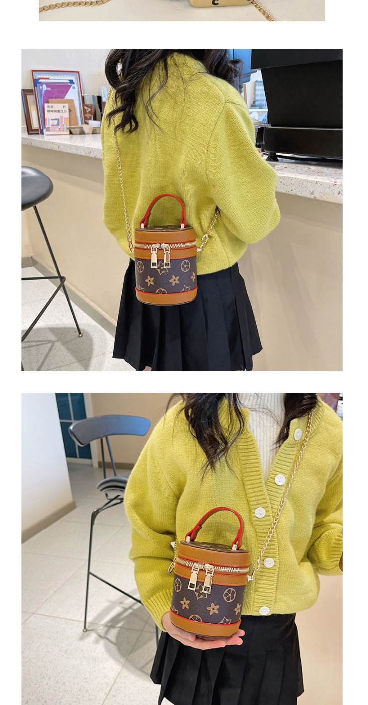 Fashion Light Yellow Old Flower Pu Print Diagonal Cylinder Bag,Shoulder bags